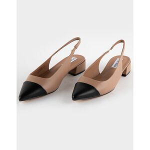 STEVE MADDEN Christann Slingback Sandals size 11 Tan Black Pointed Toe Block Hee